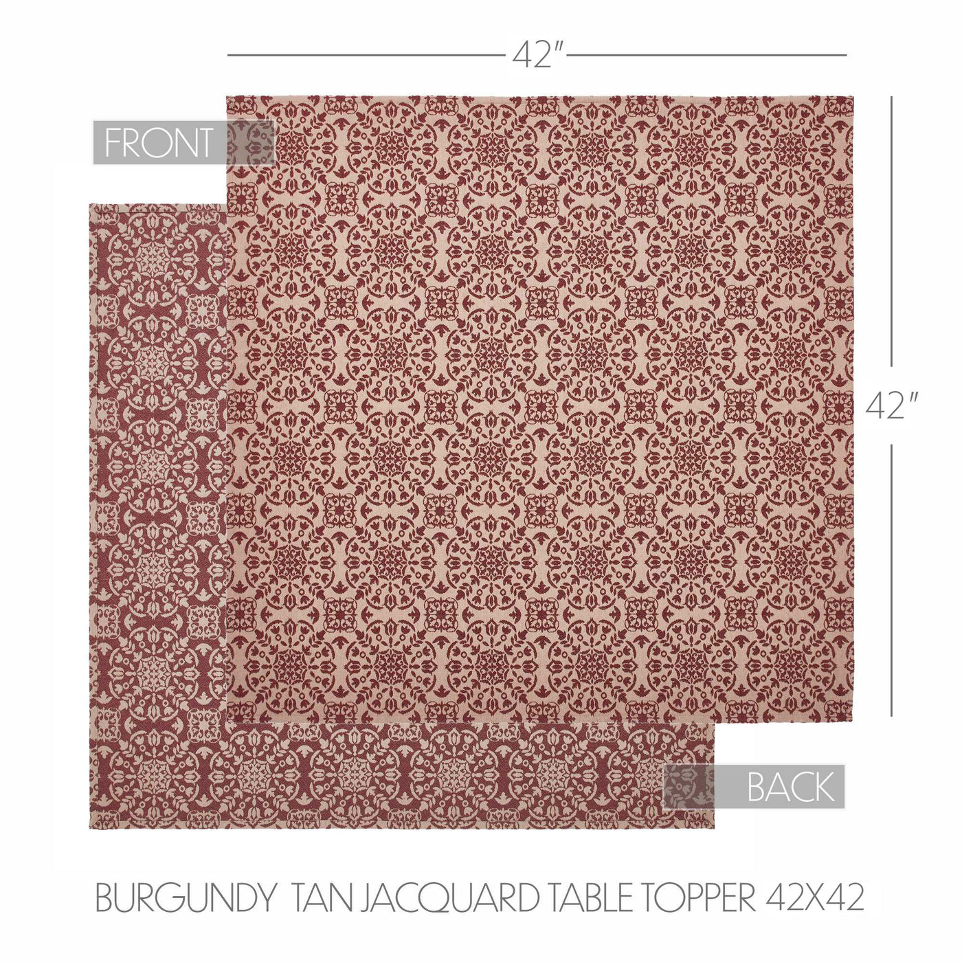 Custom House Burgundy Tan Jacquard 42" Square Table Topper