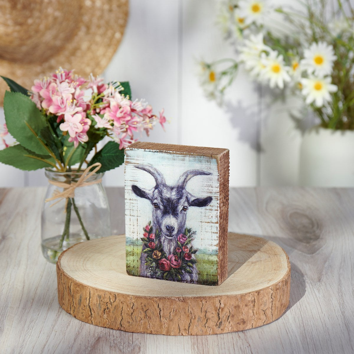 Floral Goat 4" Small Block Sign