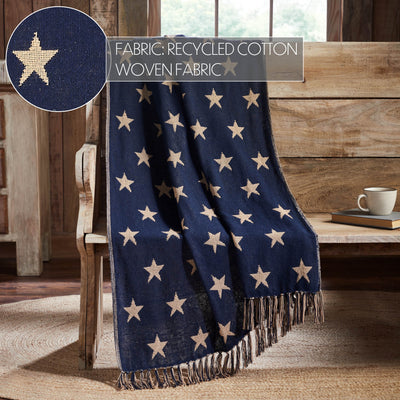 Americana Navy and Khaki Jacquard Stars Woven Double Sided Throw