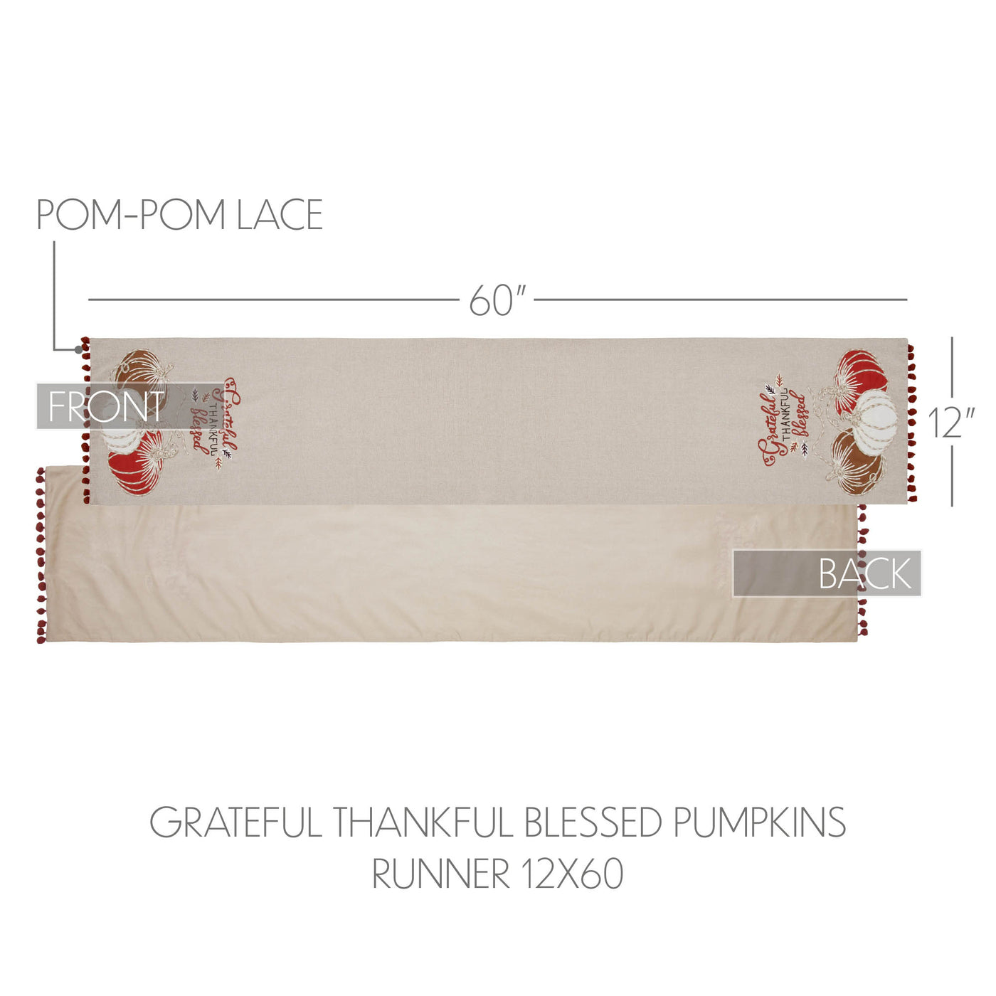 Grateful Thankful Blessed Pumpkins 60" Table Runner