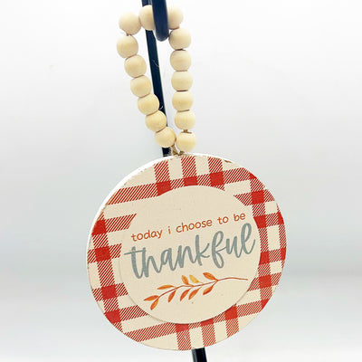 💙 Set of 2 Thankful and Gratitude Plaid Beaded Round Ornaments