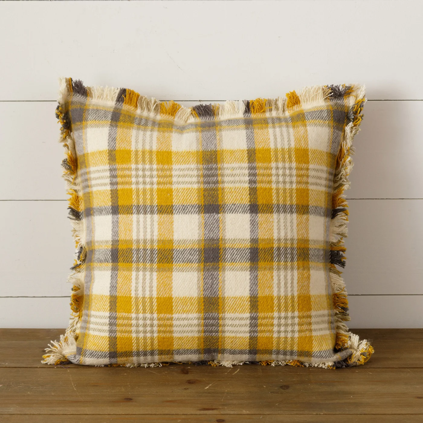 Mustard and Warm Gray Brushed Cotton Flannel Pillow 15"