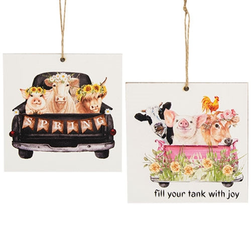 Set of 2 Barnyard Friends Spring Truck Ornaments
