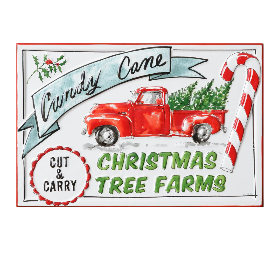 Candy Cane Farms Red Truck 17" Metal Sign