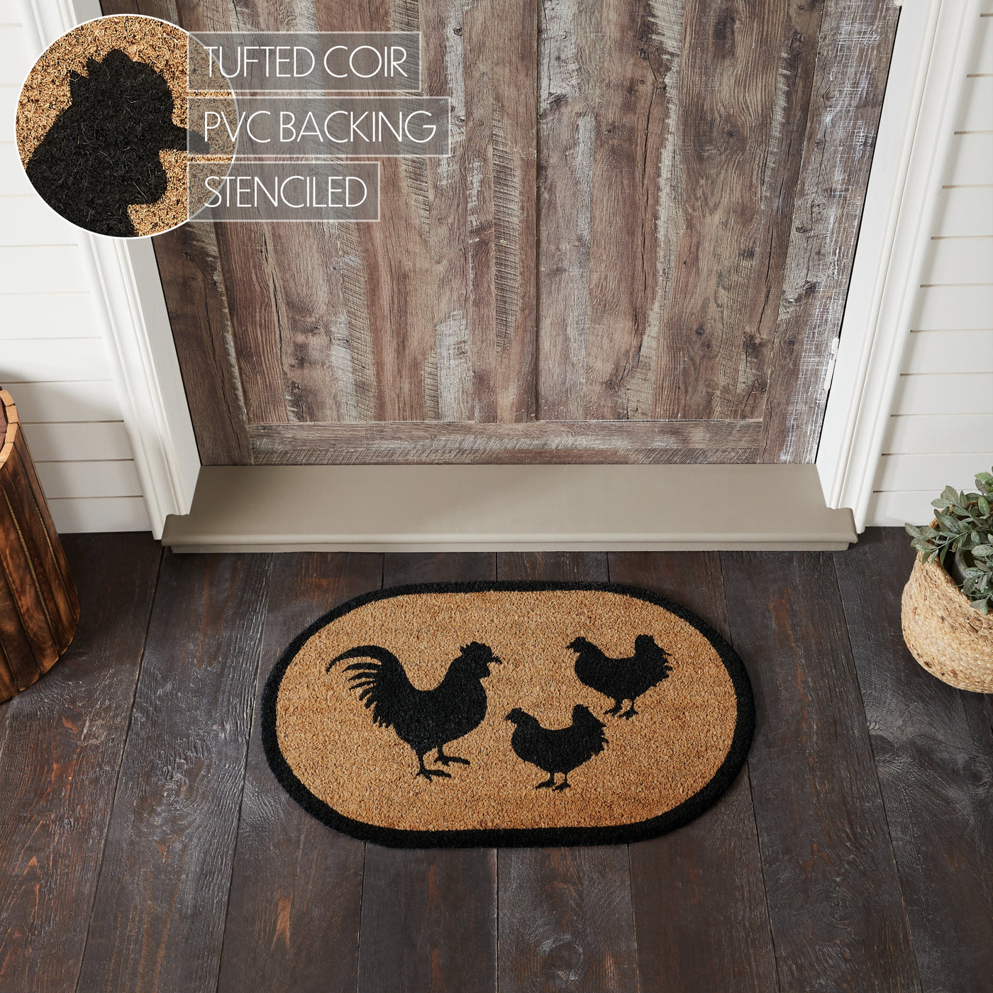 Down Home Rooster & Hens Coir Oval Rug 20" x 30"