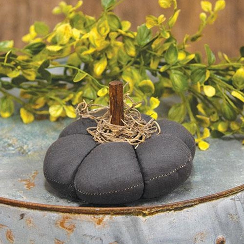 Rustic Mossy Black Fabric Pumpkin 4.5"