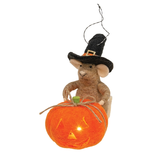 Halloween Mouse with LED Pumpkin Felt Ornament