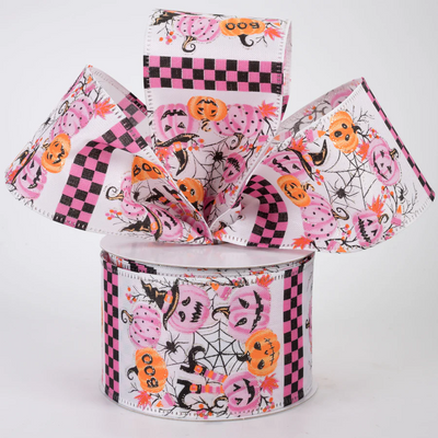 💙 Pink Halloween Pumpkins & Spiderwebs Ribbon 2.5" x 10 Yards