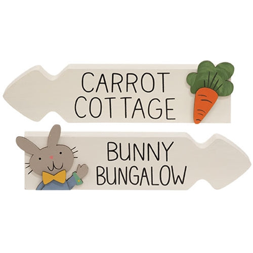 Set of 2 Carrot Cottage Bunny Bungalow Arrow Sitter Signs