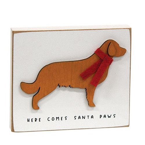 Here Comes Santa Paws Dog Small Christmas Wooden Block Sign