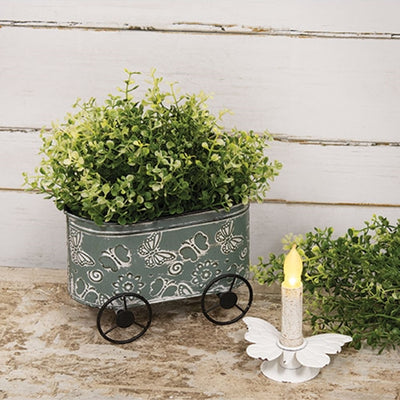 Distressed Teal Metal Butterfly Cart Planter