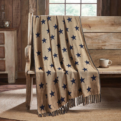 Americana Navy and Khaki Jacquard Stars Woven Double Sided Throw