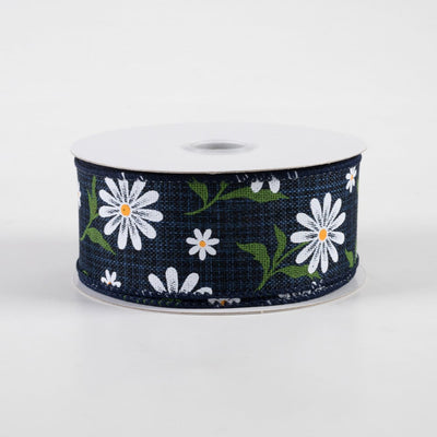 ⚡LABOR DAY WEEKEND White Daisy on Navy Ribbon 1.5" x 10 yards