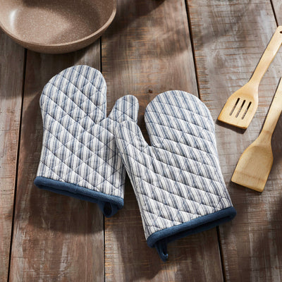 Set of 2 Sawyer Mill Blue Ticking Stripe Oven Mitts