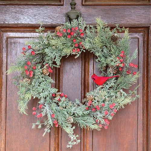 Icy Pine & Sugar Berry Cardinal 18" Faux Christmas Wreath