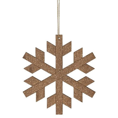 Wooden Iridescent Glitter Snowflake Ornament 8"