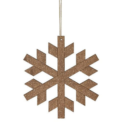 Wooden Iridescent Glitter Snowflake Ornament 8"