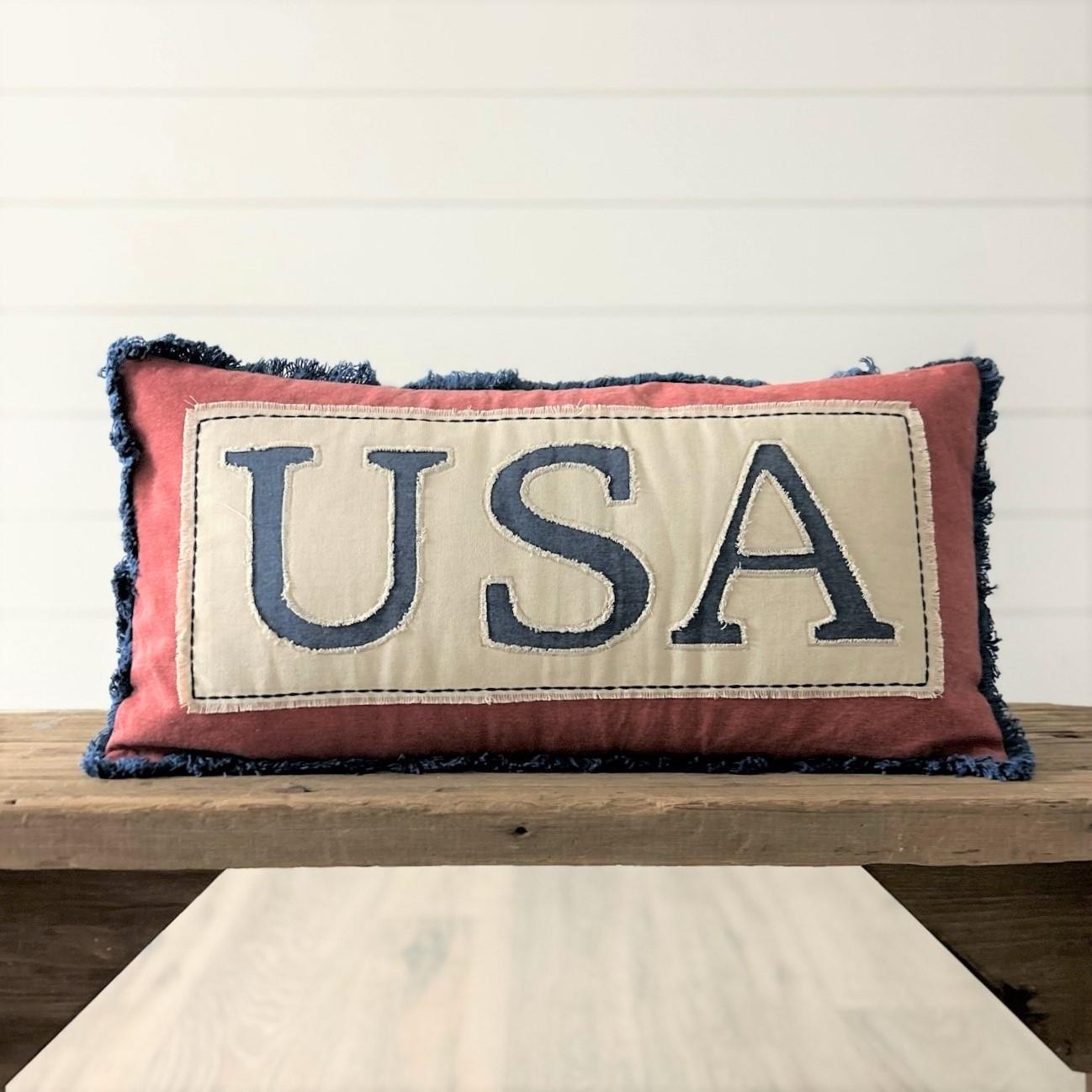 💙 Distressed USA Stonewashed Lumbar Pillow