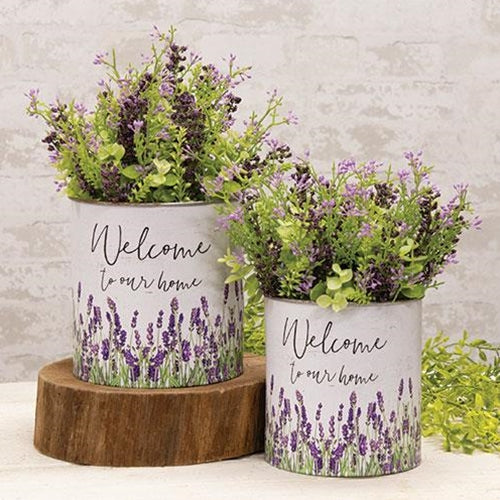 Set of 2 Welcome to Our Home Lavender Buckets