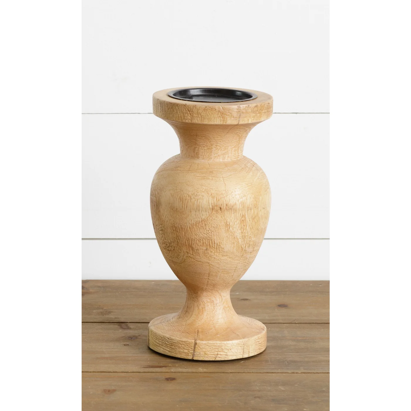 Chunky Wooden Candle Holder 10" H