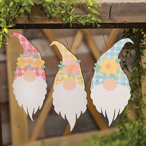 Set of 3 Spring Flower Chunky Gnome Ornaments