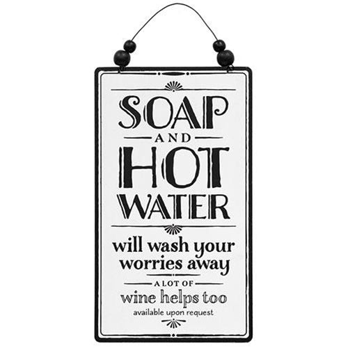 Soap and Hot Water Bathroom Sign with Beaded Hanger