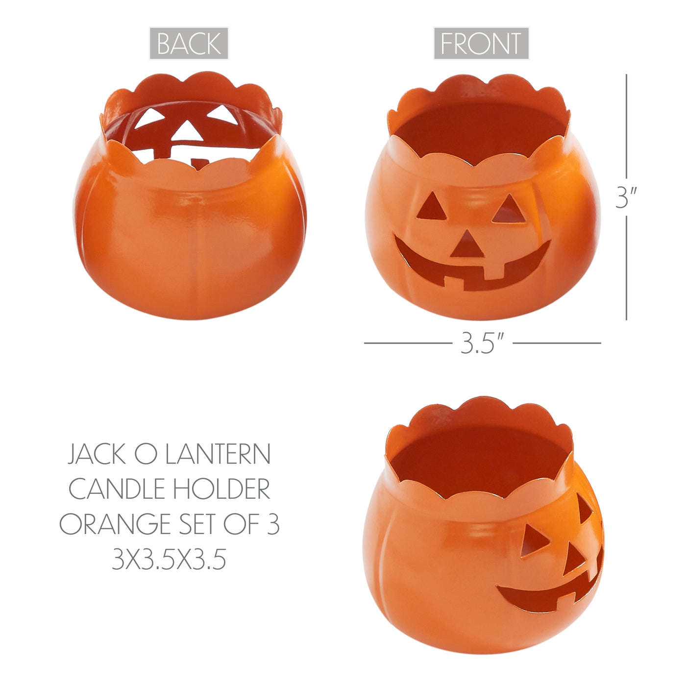 Jack-O-Lantern Pumpkin Votive & Tealight Candle Holders Set of 3