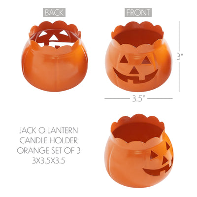 Jack-O-Lantern Pumpkin Votive & Tealight Candle Holders Set of 3