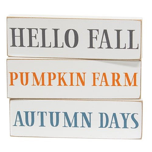 Set of 3 Hello Fall Skinny Block Signs