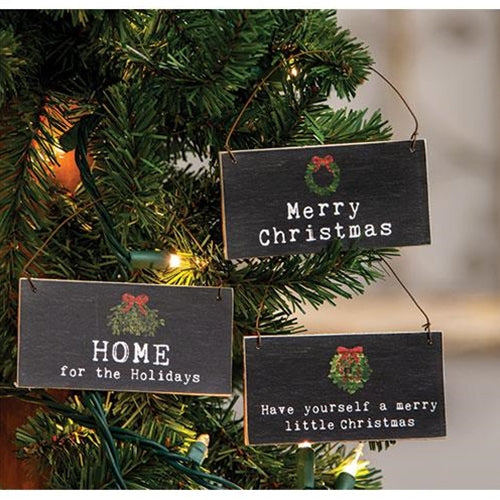 Home For the Holidays Winter Greenery Sign Ornaments Set of 3