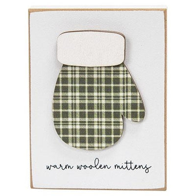 Warm Woolen Mittens Small Wooden Block Sign