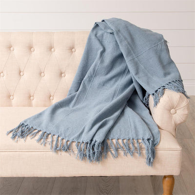 Dusty Blue Fringed Throw