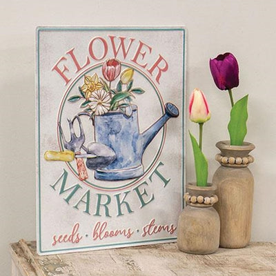 Flower Market Seeds Blooms Stems 16" Metal Sign