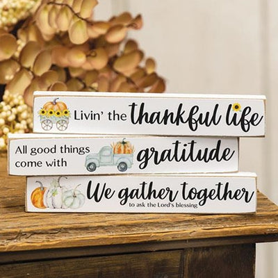 Set of 3 Fall Gratitude and Thankful Mini Sticks