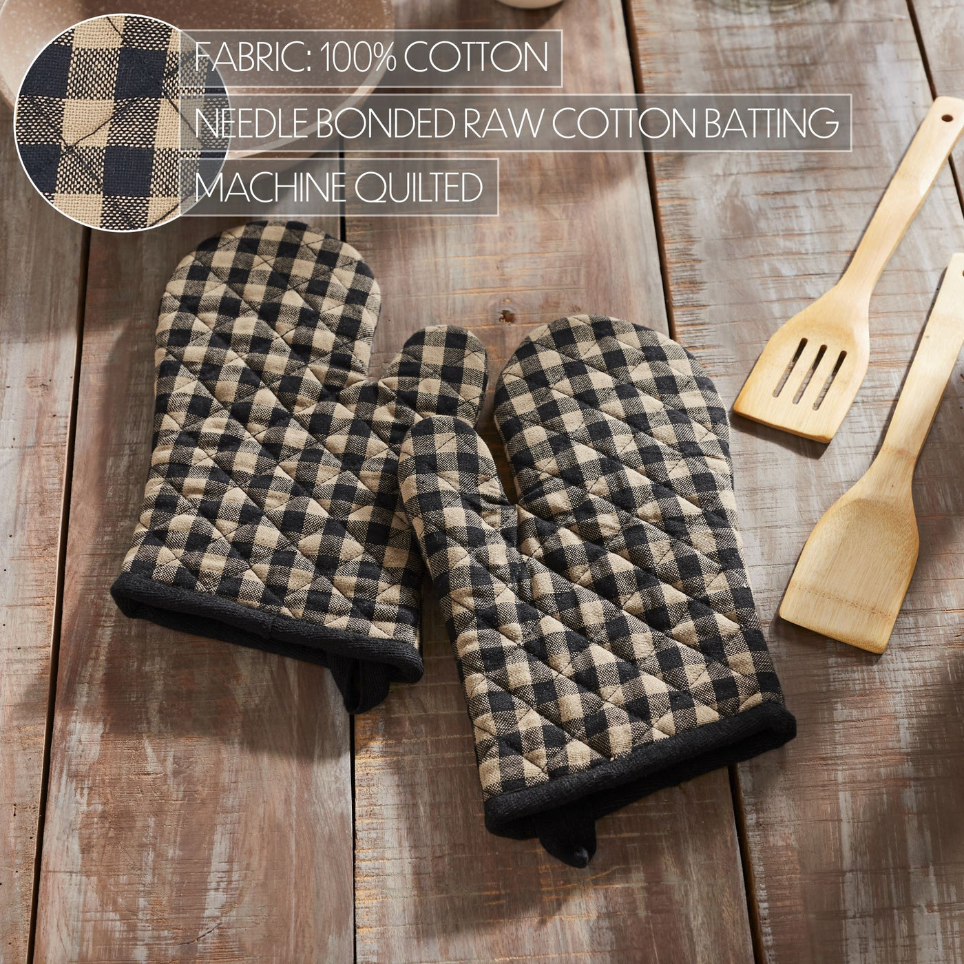 Set of 2 Black Check Oven Mitt Pot Holders