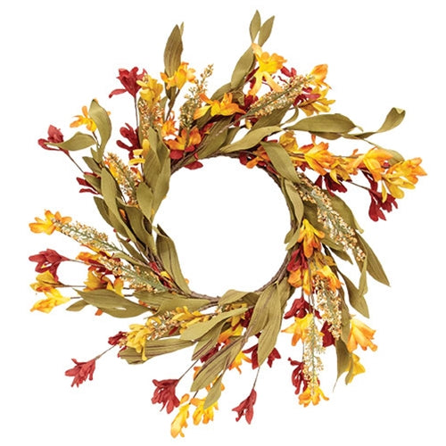 Orange & Burgundy Wildflower Heather 16" Faux Floral Wreath
