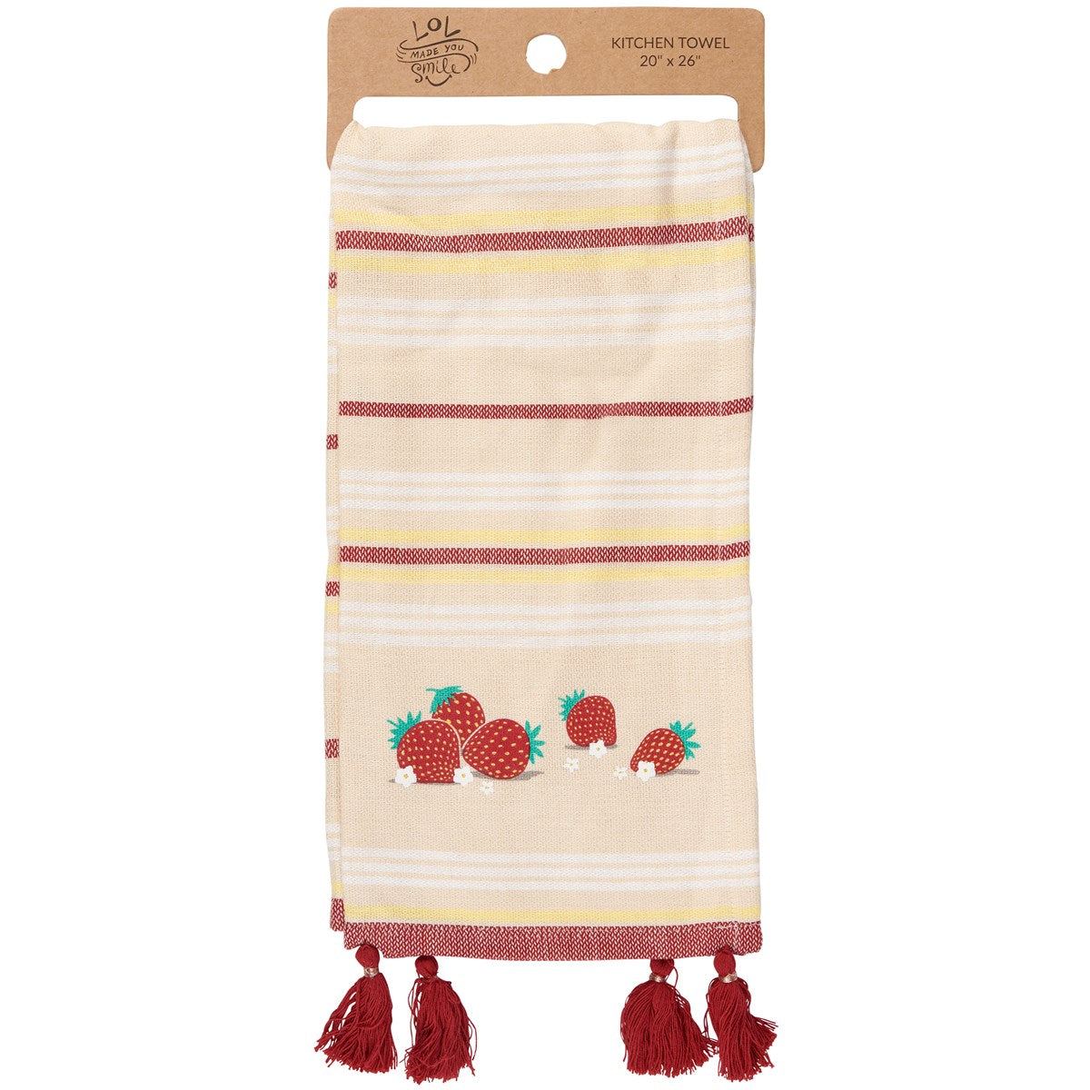 Strawberries Striped Tassled Kitchen Towel