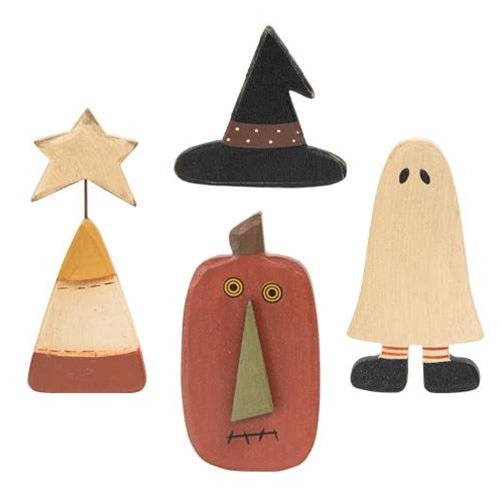 Set of 4 Primitive Wooden Halloween Magnets