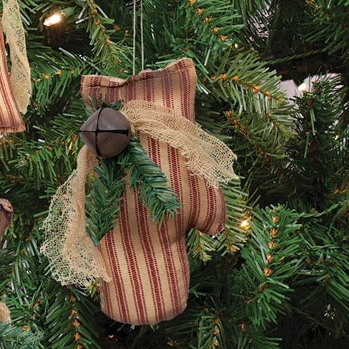 Ticking Stripe Mitten Christmas Ornament