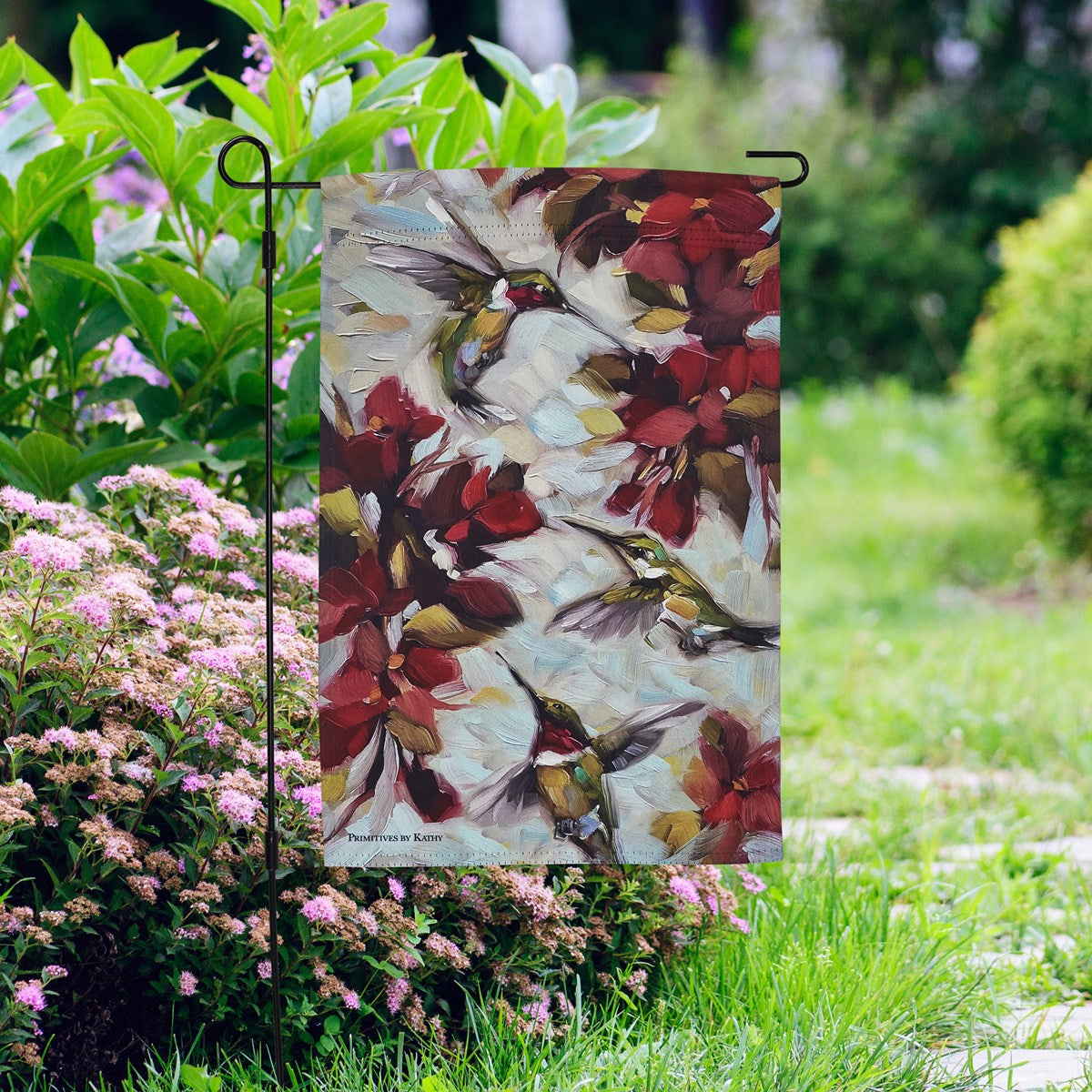 Hummingbirds and Blooms Garden Flag