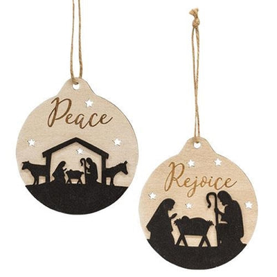 Set of 2 Peace and Rejoice Nativity Silhouette Ornaments