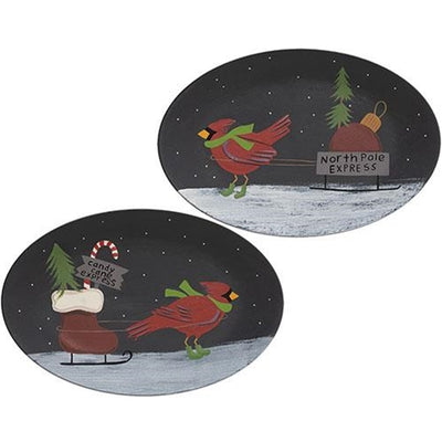 Set of 2 North Pole Express Cardinal Decorative Oval Plates