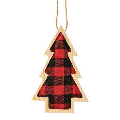 Red and Black Buffalo Plaid Wood Tree Ornament