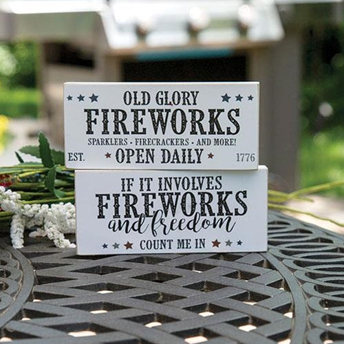 Set of 2 Old Glory Fireworks Small Wooden Blocks