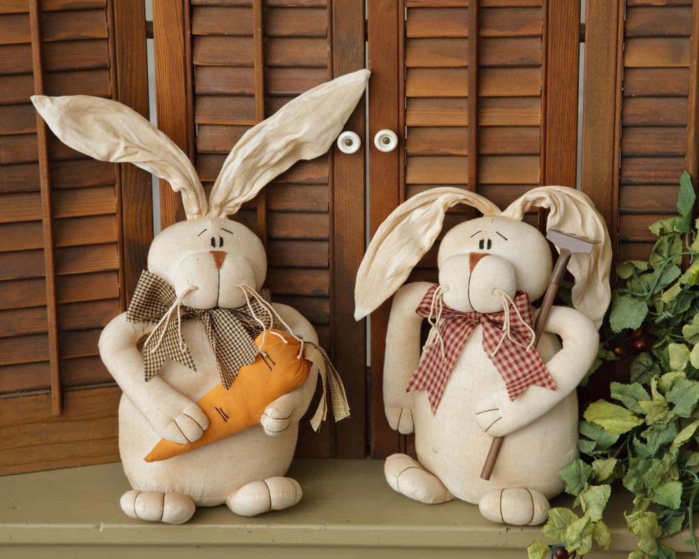 Set of 2 Fabric Rabbits with Poseable Ears