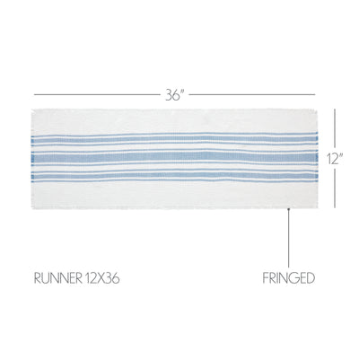 Antique White Stripe Blue Indoor/Outdoor Runner 12" x 36" Water Resistant