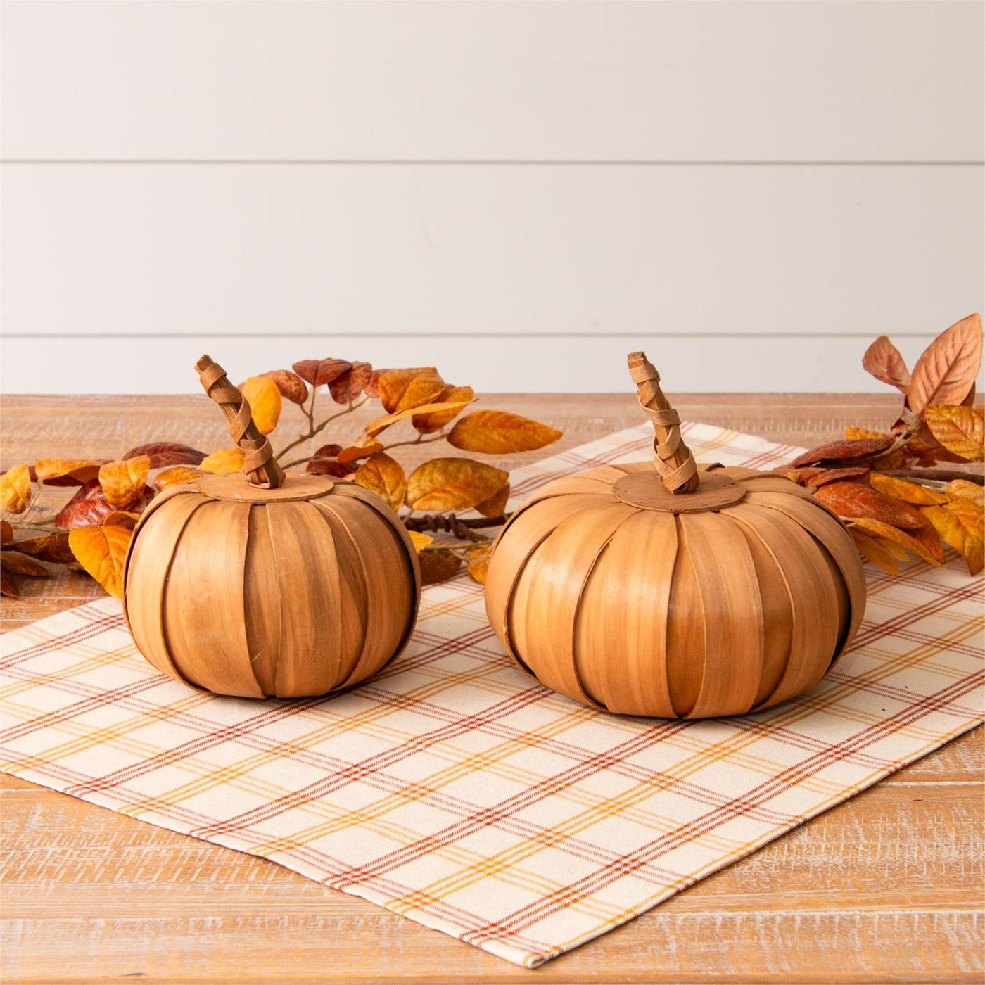 Set of 2 Natural Style Bentwood Pumpkins