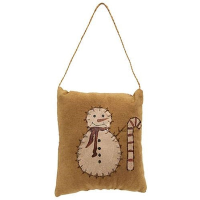 Primitive Snowman Candy Cane Pillow Ornament