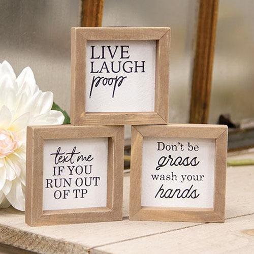 Set of 3 Live Laugh Poop Mini 4" Bathroom Signs