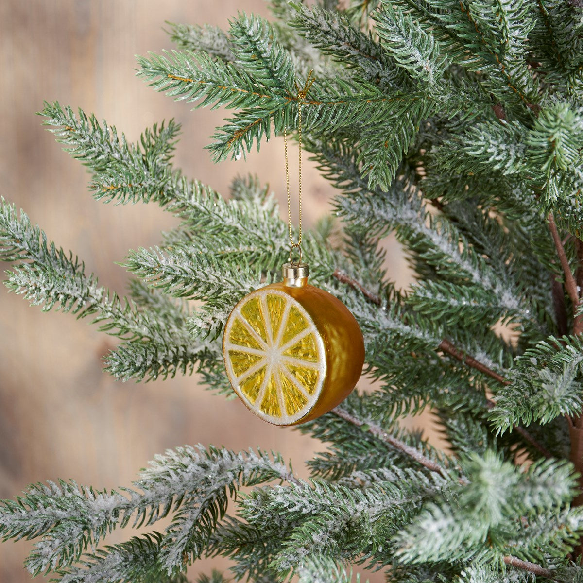 Glittery Half Lemon Glass Ornament